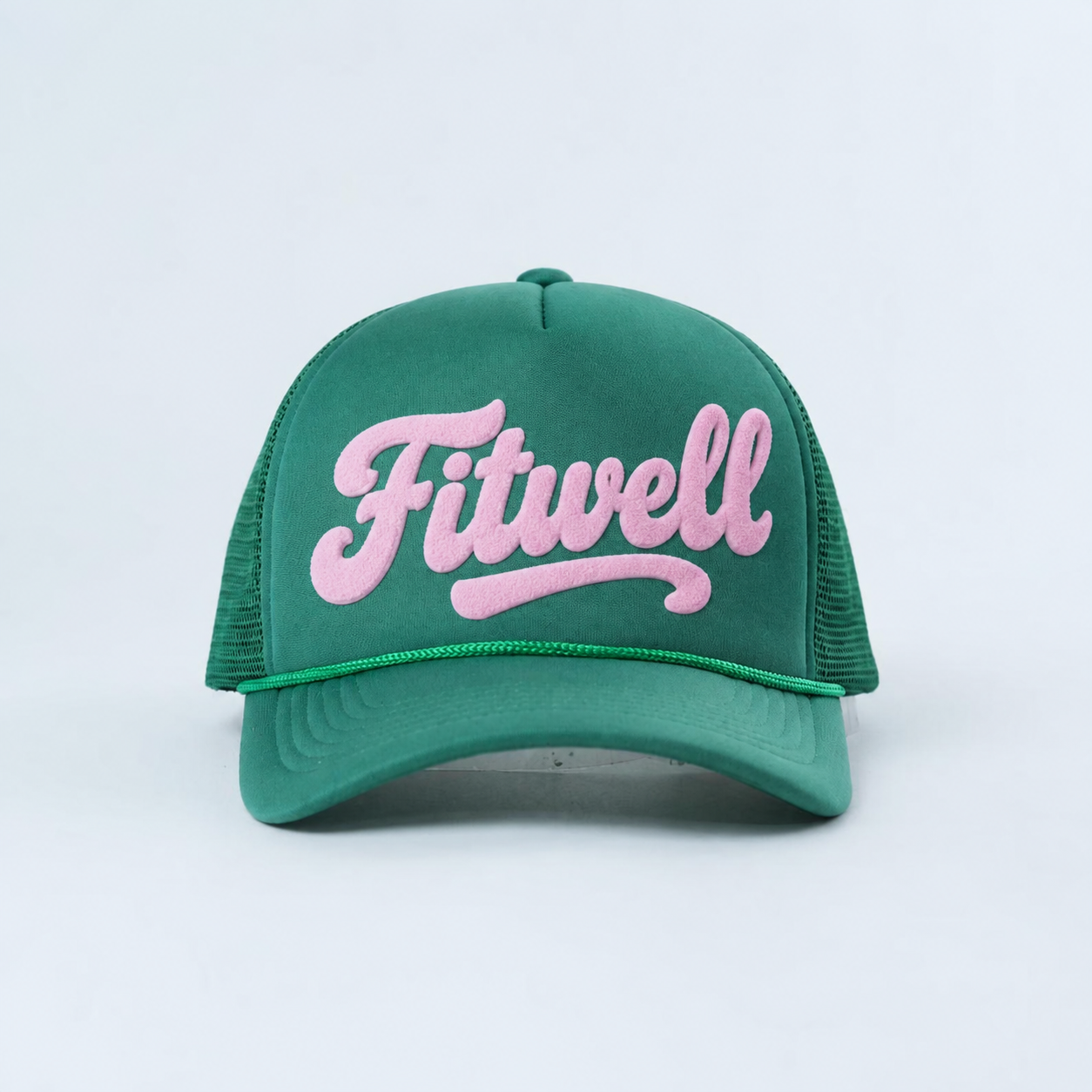 Green Foam Trucker Hat with 3D Puff Print Script Logo and Mesh Back