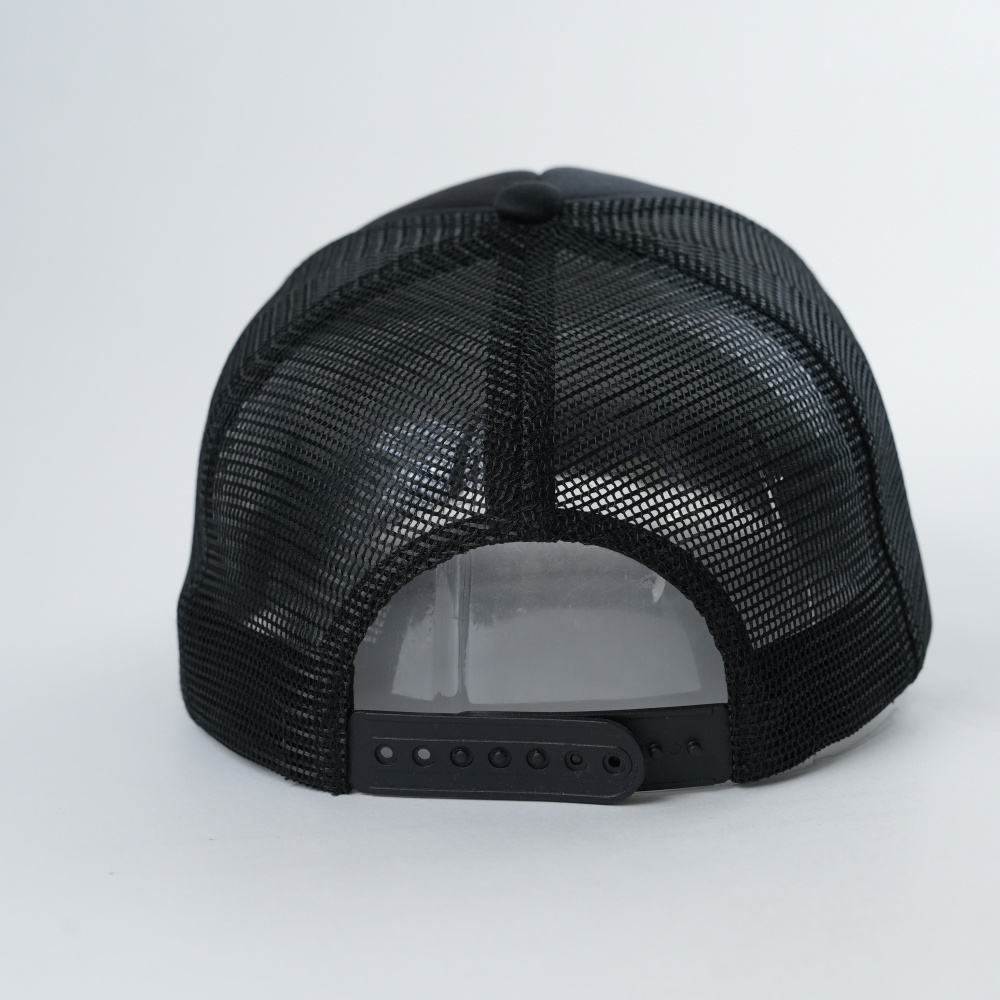 Black Foam-Mesh Trucker Cap with Tonal Raised Graffiti Logo