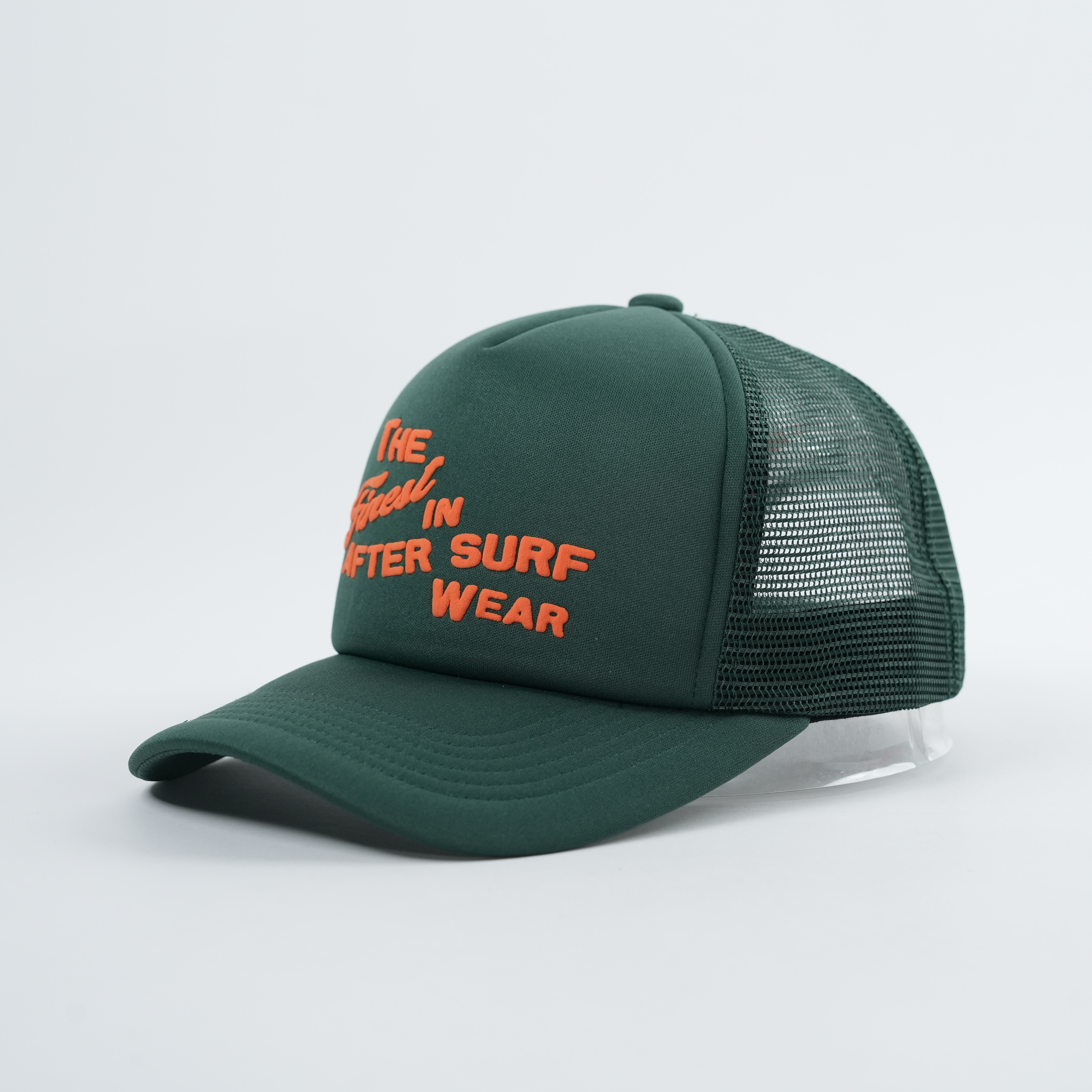 Forest Green Foam-Mesh Trucker Cap with Raised Orange Slogan