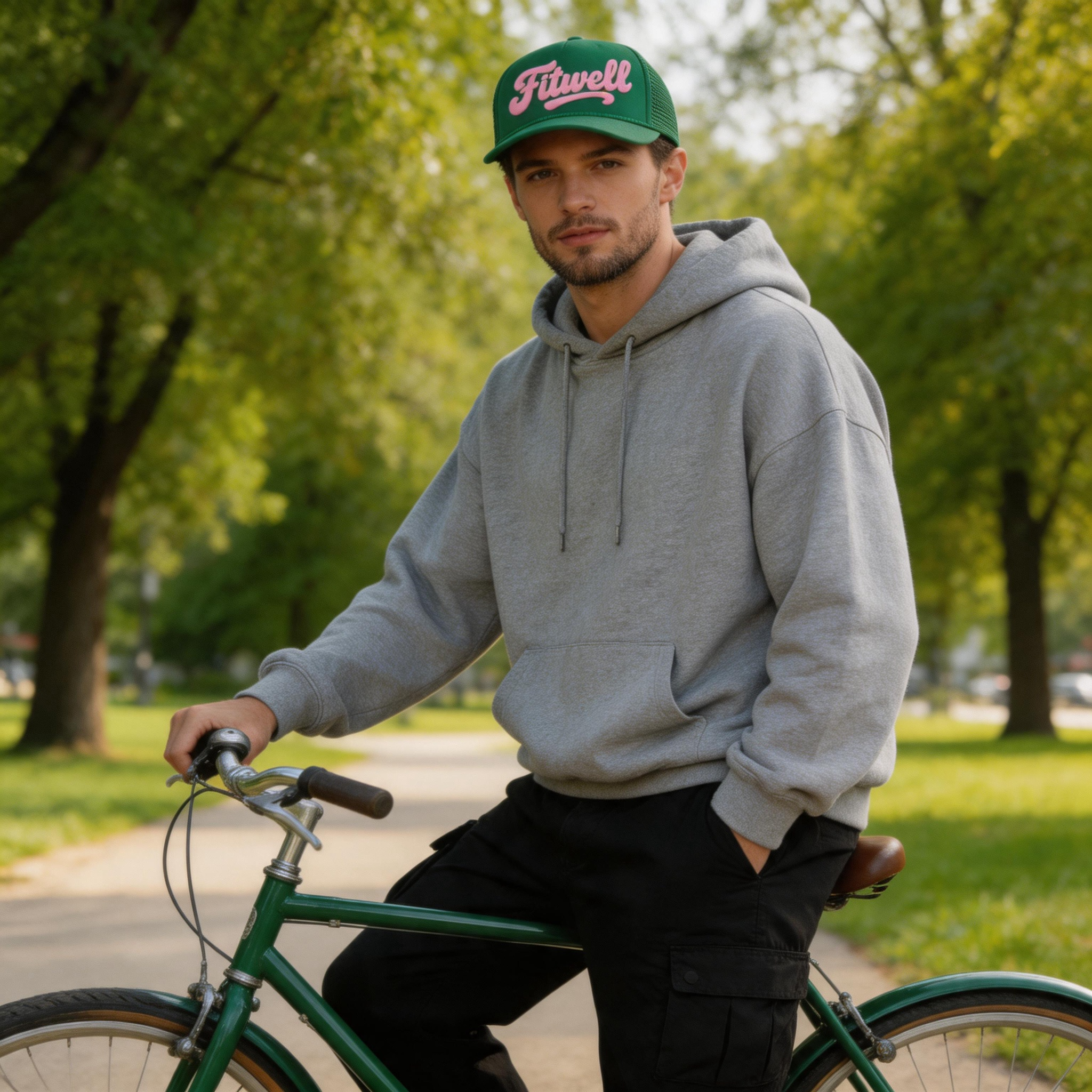 Green Foam Trucker Hat with 3D Puff Print Script Logo and Mesh Back