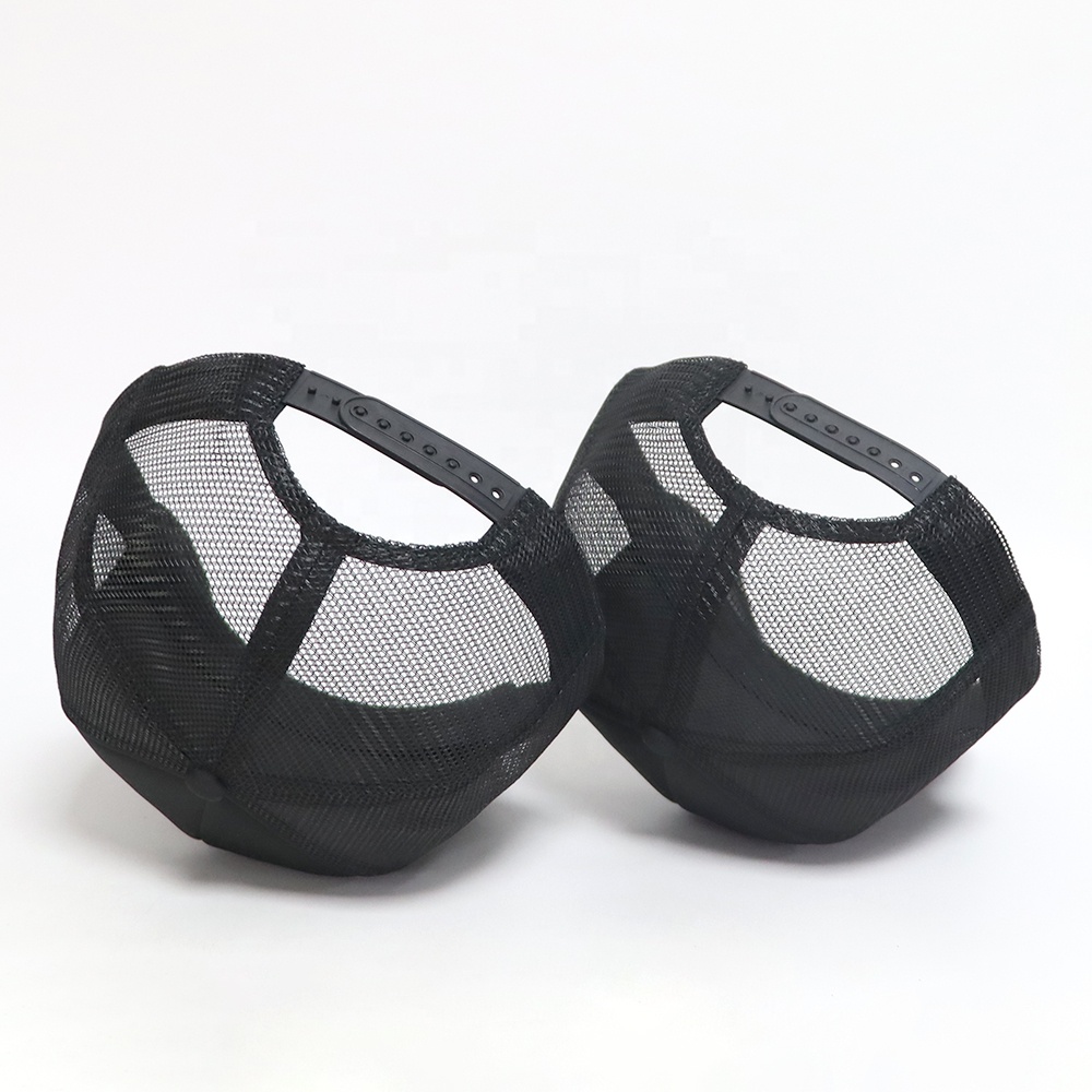 Black Mesh-Back Trucker Cap with White Raised Monogram Graphic