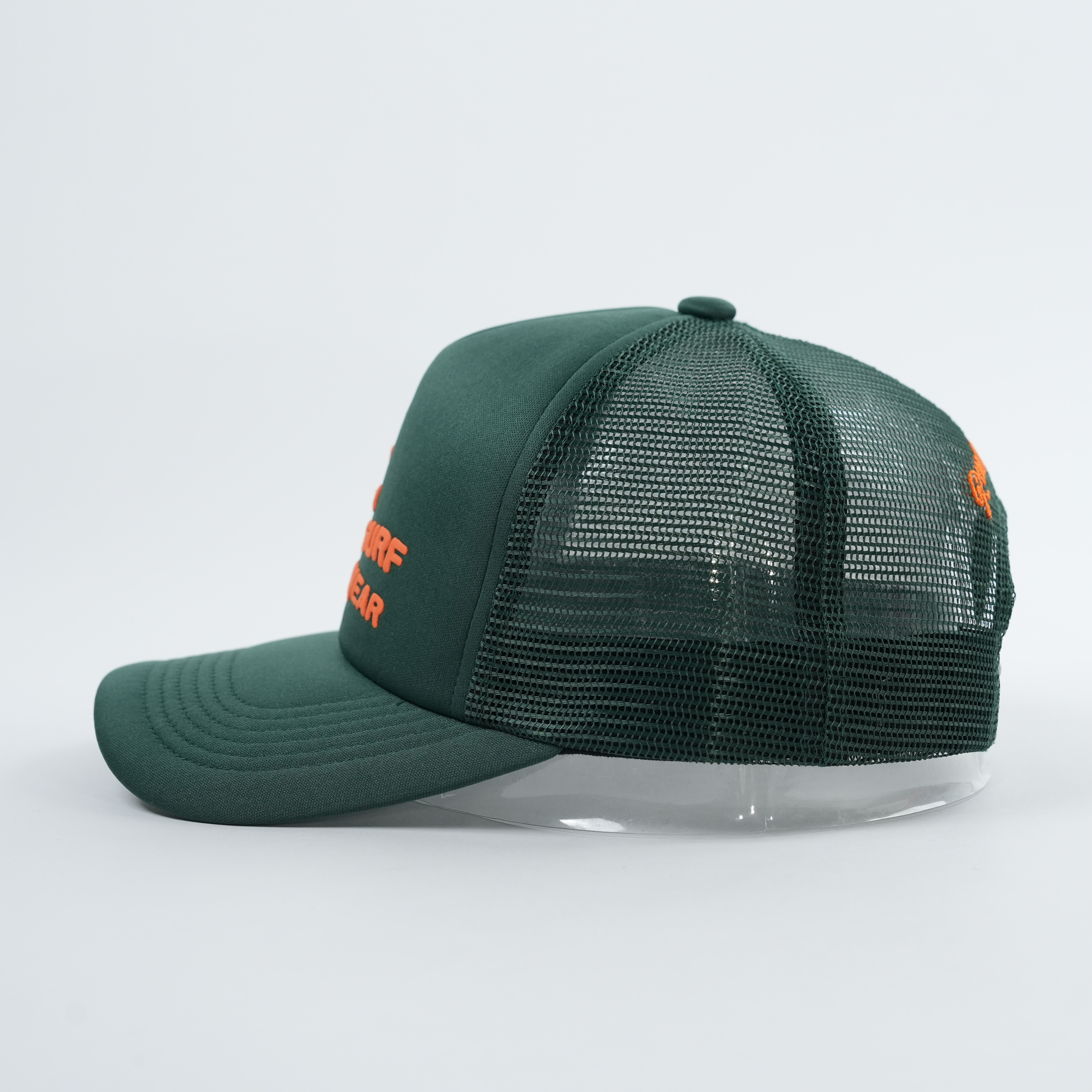 Forest Green Foam-Mesh Trucker Cap with Raised Orange Slogan