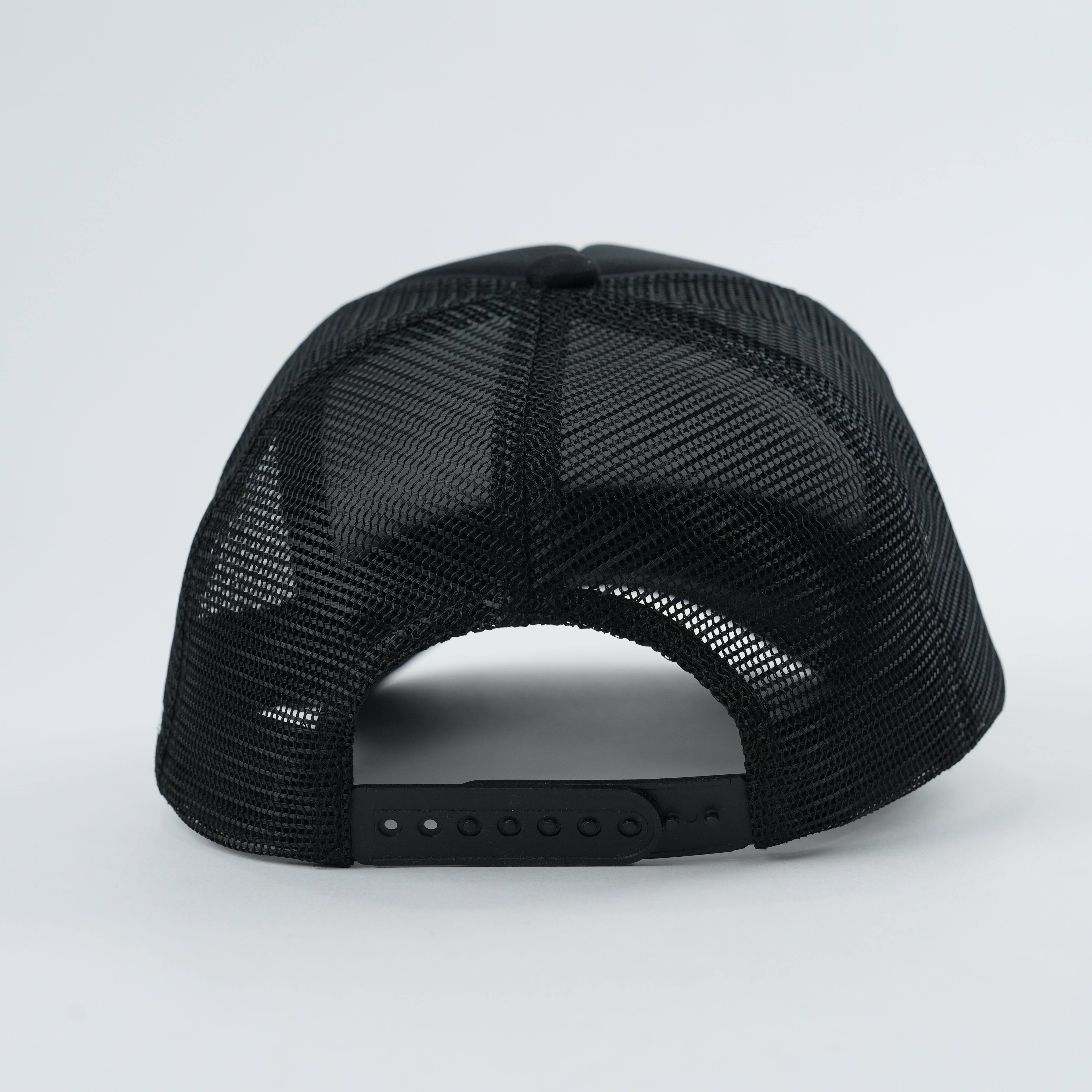 Black RIGHT LANE Raised Letter Mesh Trucker Cap