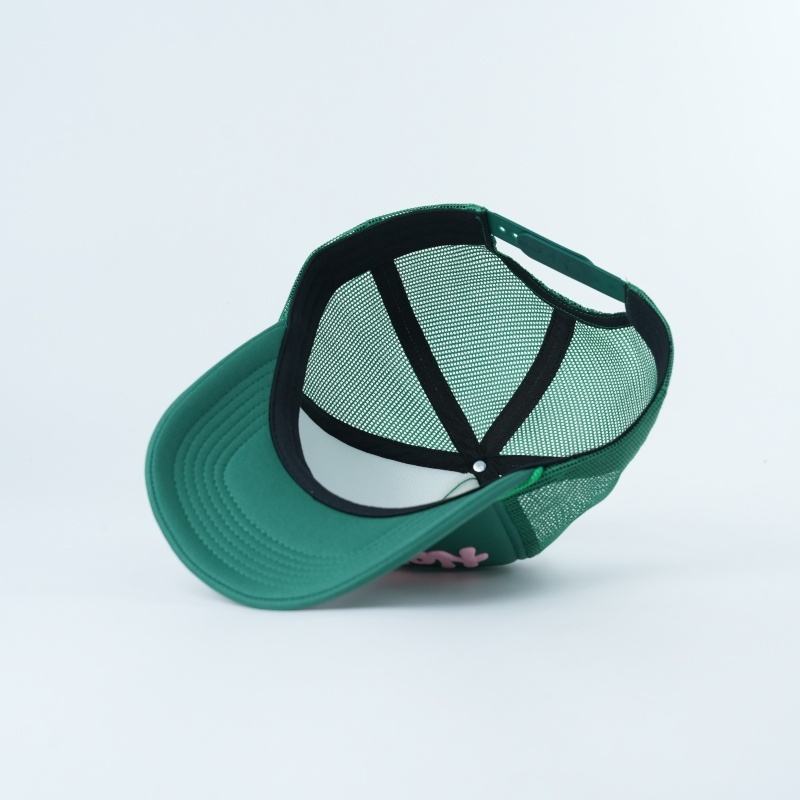Green Holy Ghost 5 Panel Mesh Trucker Cap with Pink 3D Puff Lettering and Rope Detail