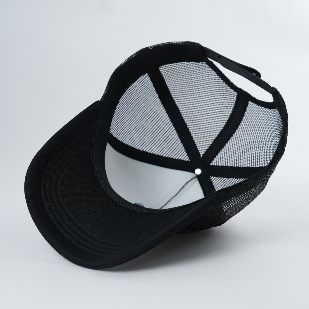 Black Foam-Mesh Trucker Cap with Tonal Raised Graffiti Logo