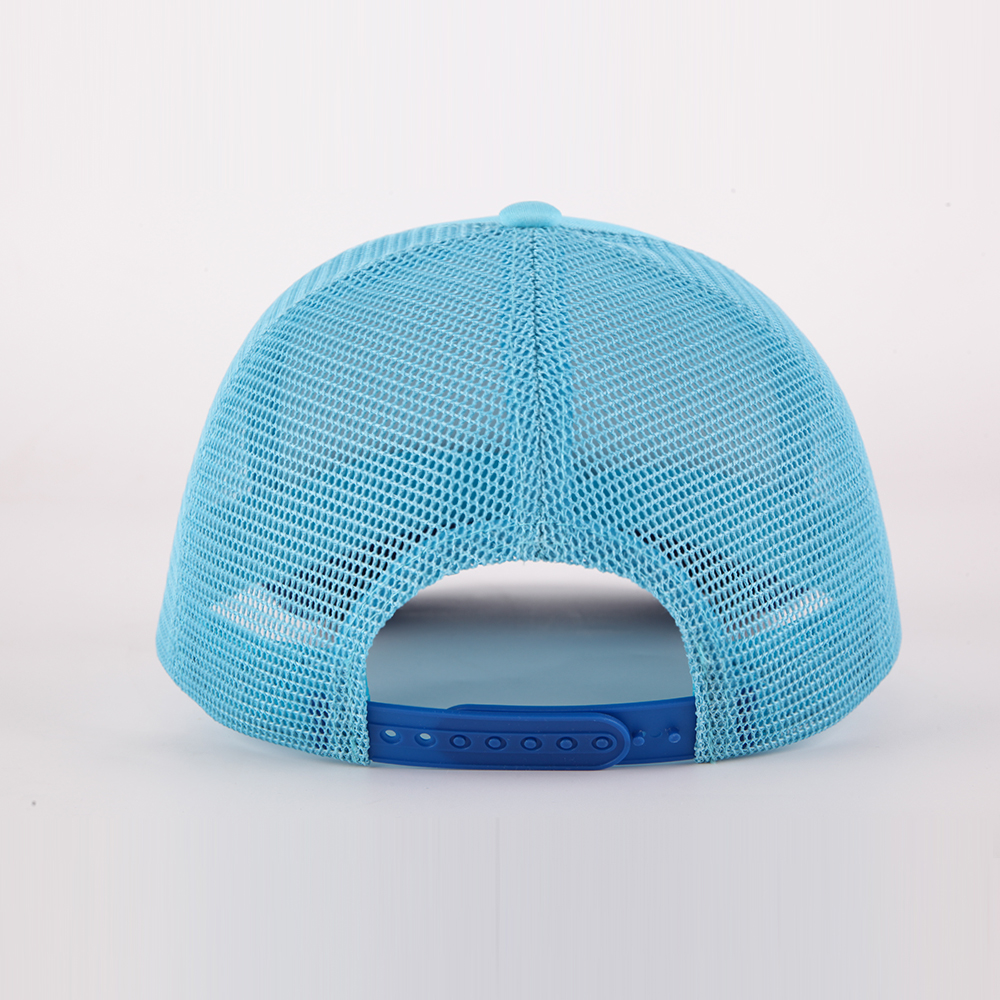Blue Mesh Back Trucker Hat with Colorful 3D Puff Print Graphic Logo Streetwear Cap