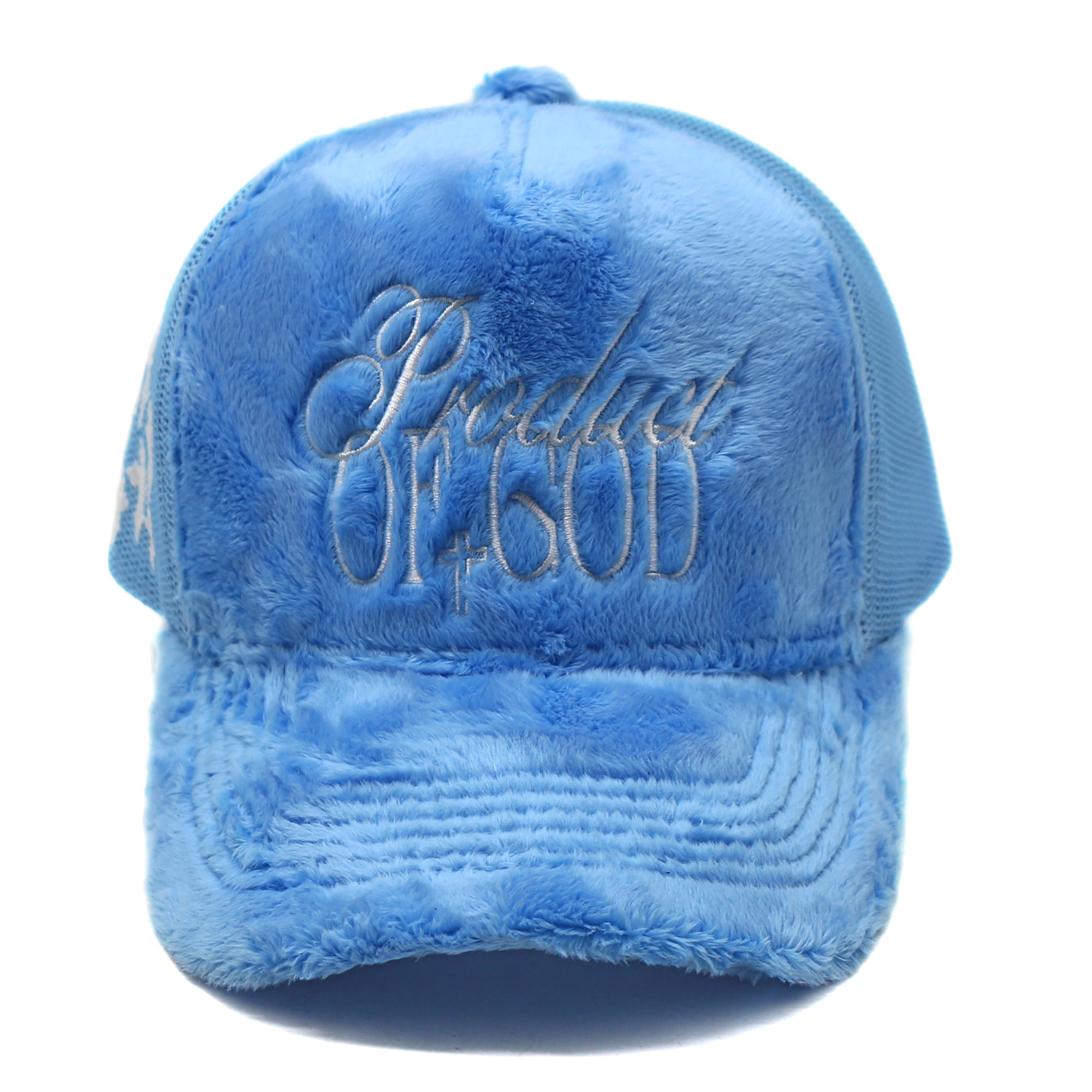 Pink & Blue Plush Velvet Mesh Trucker Caps with Curved Brim, Breathable Back & Embroidered Graphics