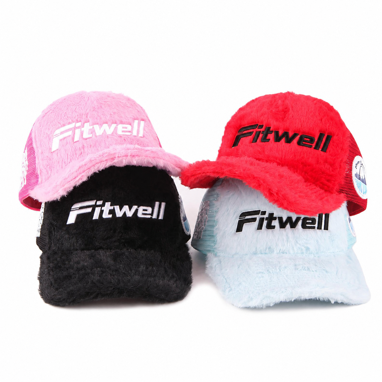 Self Made Self Paid Plush Velvet Mesh Trucker Cap with Embroidered Front Logo and Side Patch – Pink Red Black Blue