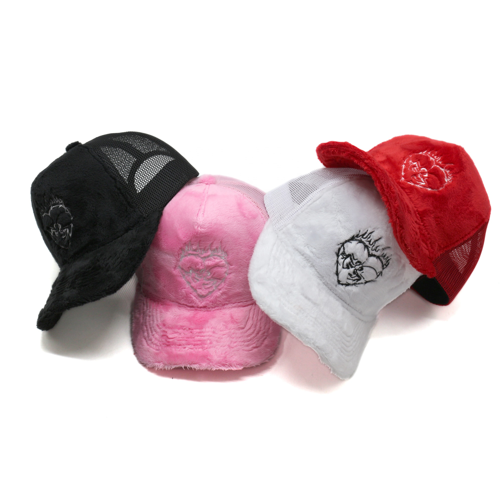 Colorful Velvet Mesh Trucker Hat with Skull Embroidered Logo