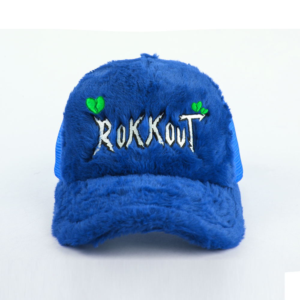 Colorful Plush Velvet Trucker Hat with Embroidered Script Logo, 5 Panel Mesh Back Baseball Cap