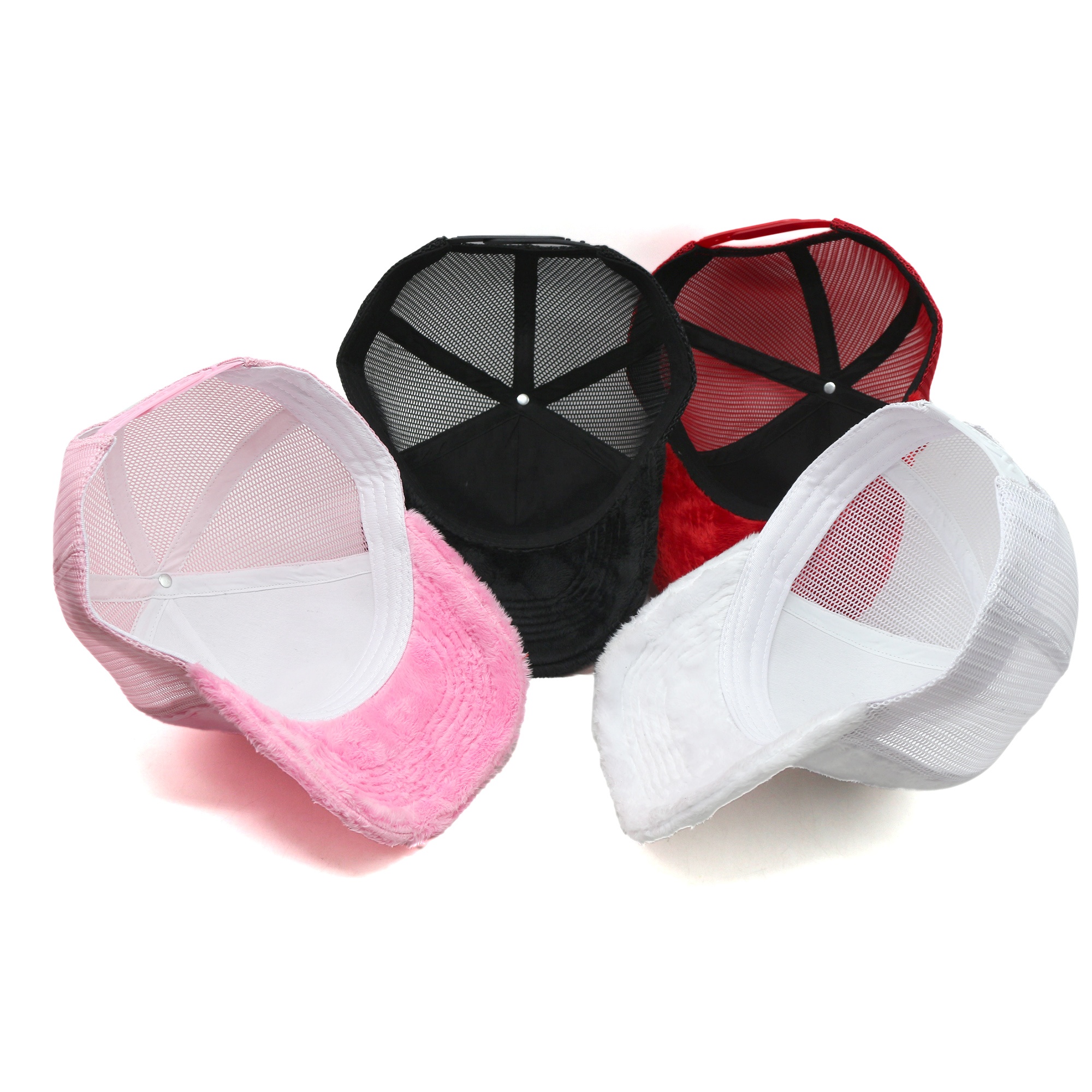 Colorful Velvet Mesh Trucker Hat with Skull Embroidered Logo