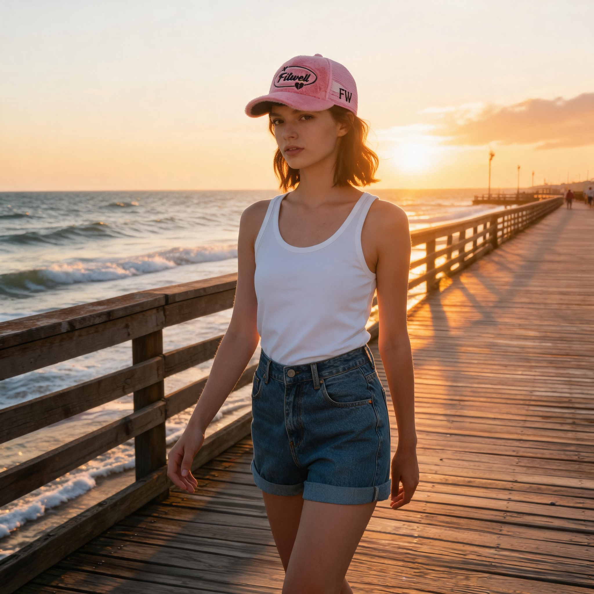 Pink Plush Velvet Five-Panel Mesh Trucker Cap with Curved Brim and Embroidered Heart Graphic
