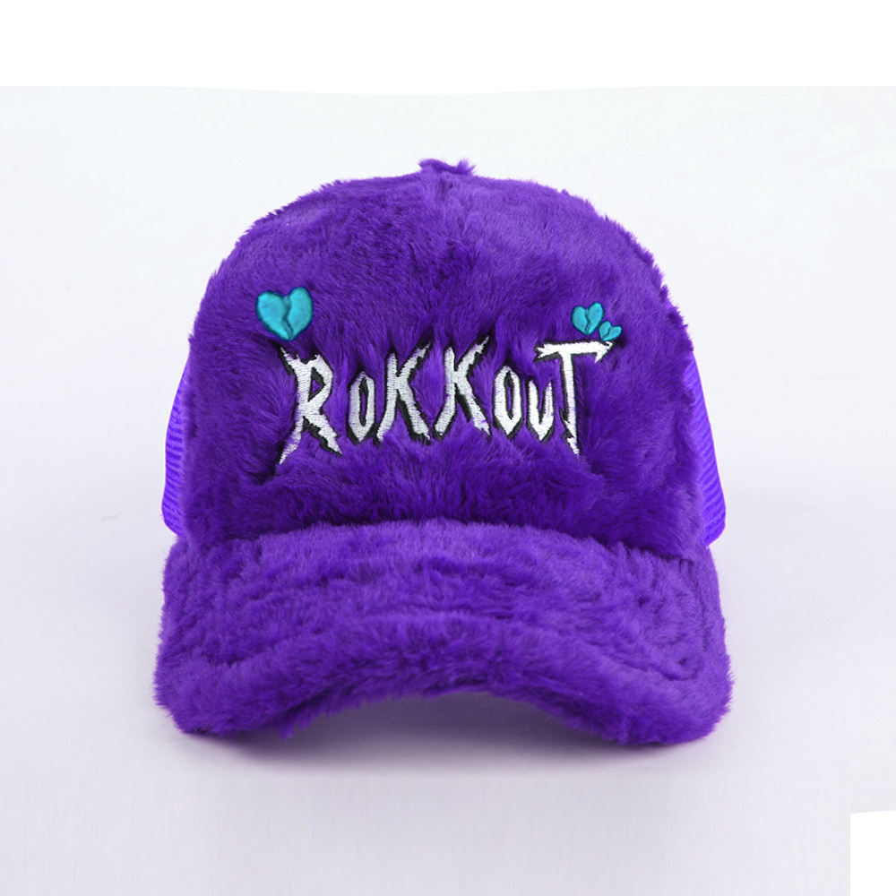 Colorful Plush Velvet Trucker Hat with Embroidered Script Logo, 5 Panel Mesh Back Baseball Cap