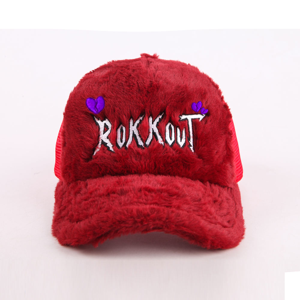 Colorful Plush Velvet Trucker Hat with Embroidered Script Logo, 5 Panel Mesh Back Baseball Cap