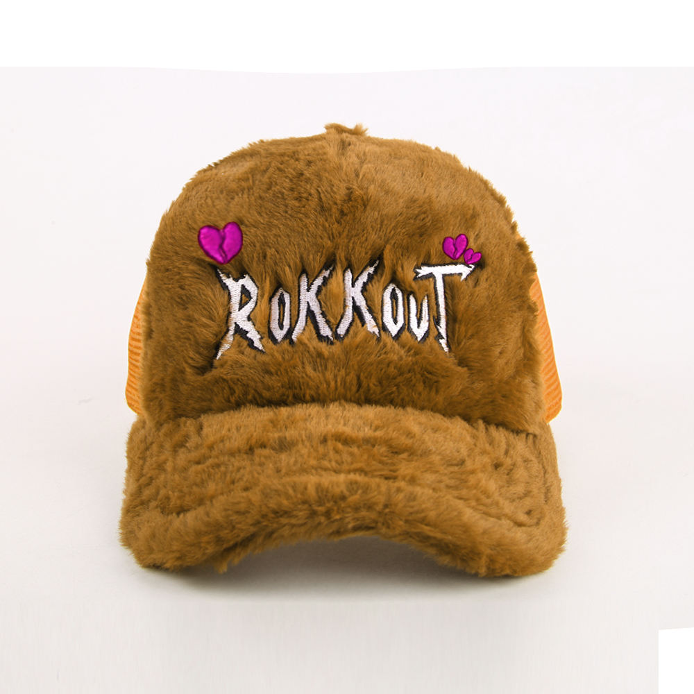 Colorful Plush Velvet Trucker Hat with Embroidered Script Logo, 5 Panel Mesh Back Baseball Cap