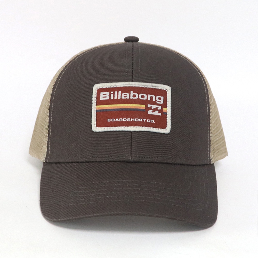 Brown Mesh Trucker Hat with Retro Boardshorts Woven Patch