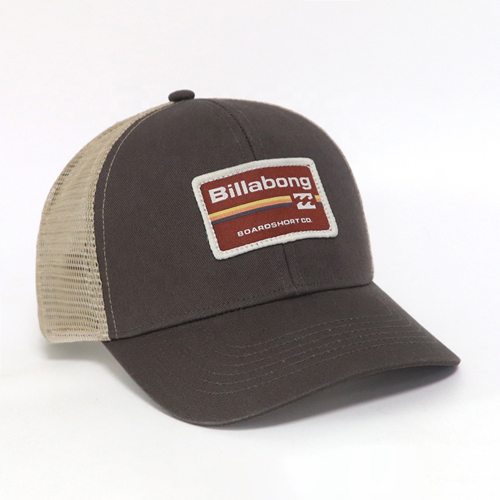 Brown Mesh Trucker Hat with Retro Boardshorts Woven Patch