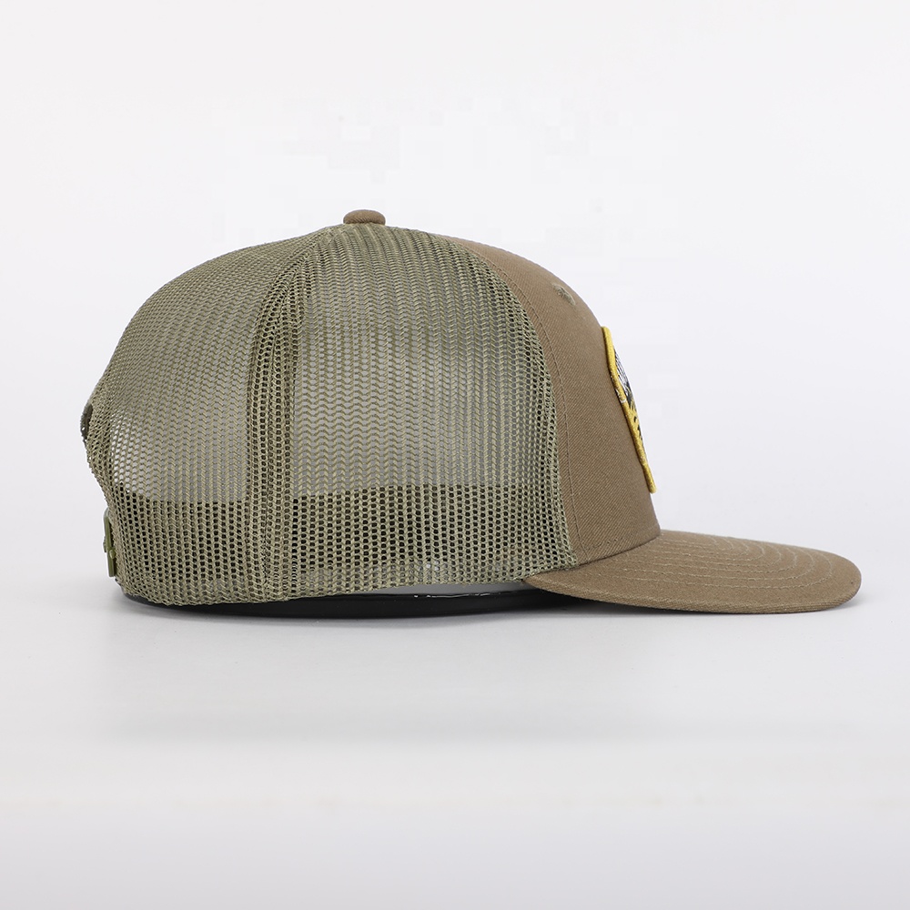 Olive Green Mesh Trucker Hat with Whitetail Woven Patch Logo
