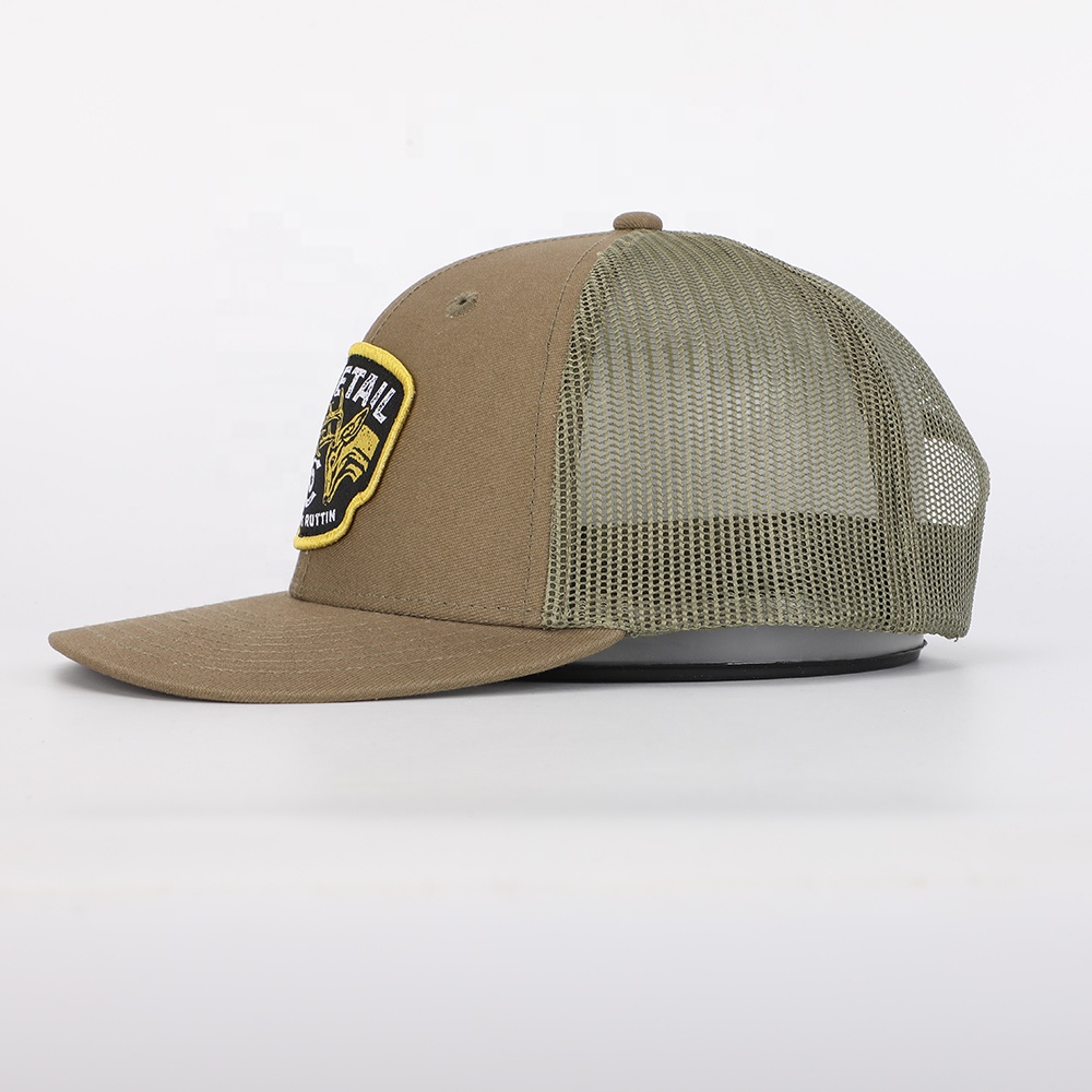 Olive Green Mesh Trucker Hat with Whitetail Woven Patch Logo