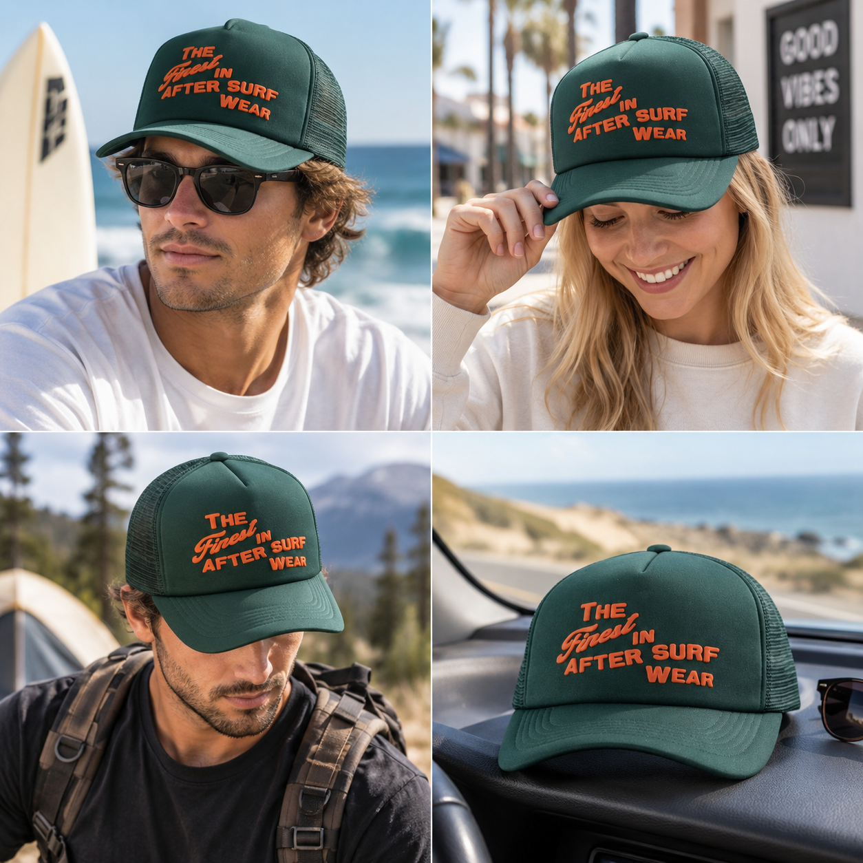 Forest Green Foam-Mesh Trucker Cap with Raised Orange Slogan
