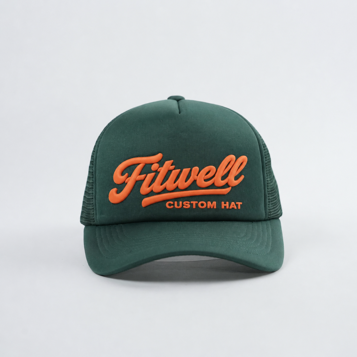 Forest Green Foam-Mesh Trucker Cap with Raised Orange Slogan