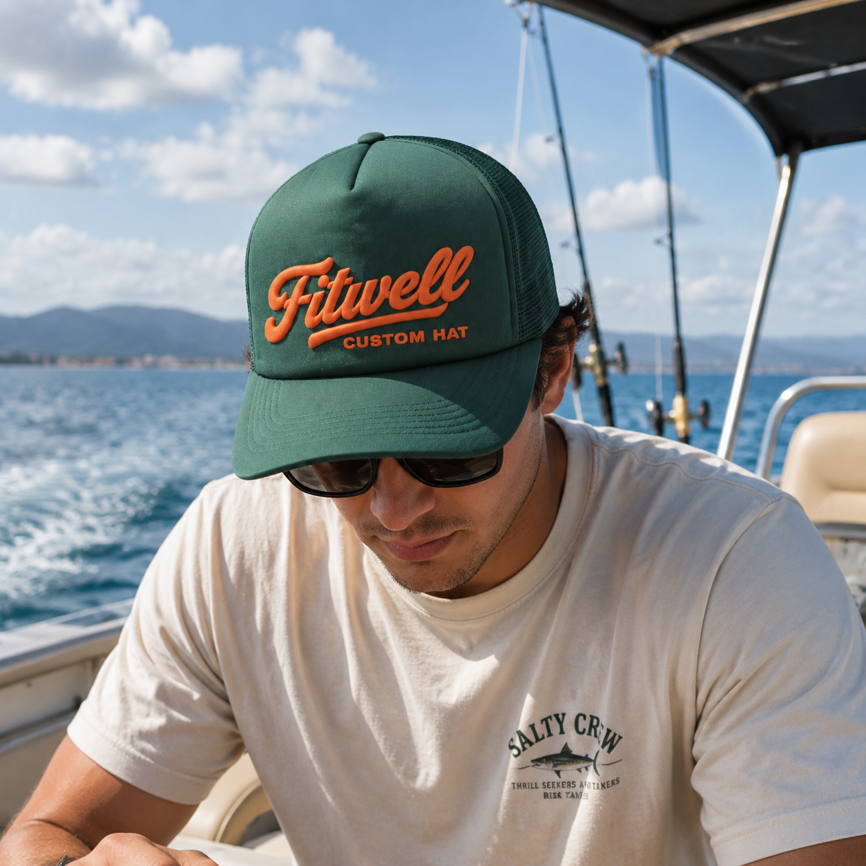 Forest Green Foam-Mesh Trucker Cap with Raised Orange Slogan