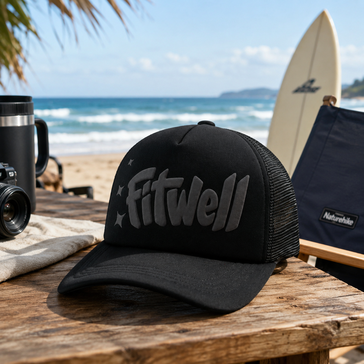 Black Foam-Mesh Trucker Cap with Tonal Raised Graffiti Logo