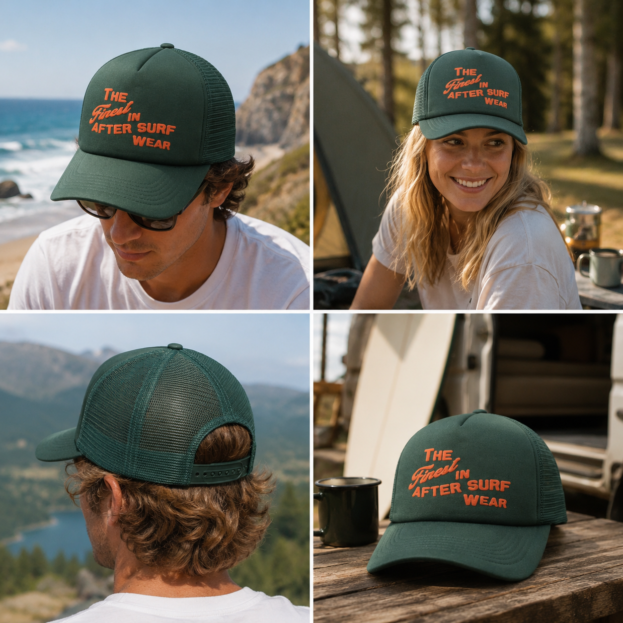 Forest Green Foam-Mesh Trucker Cap with Raised Orange Slogan
