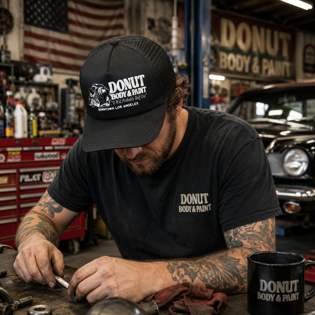 Donut Body & Paint Graphic Black Foam Trucker Cap