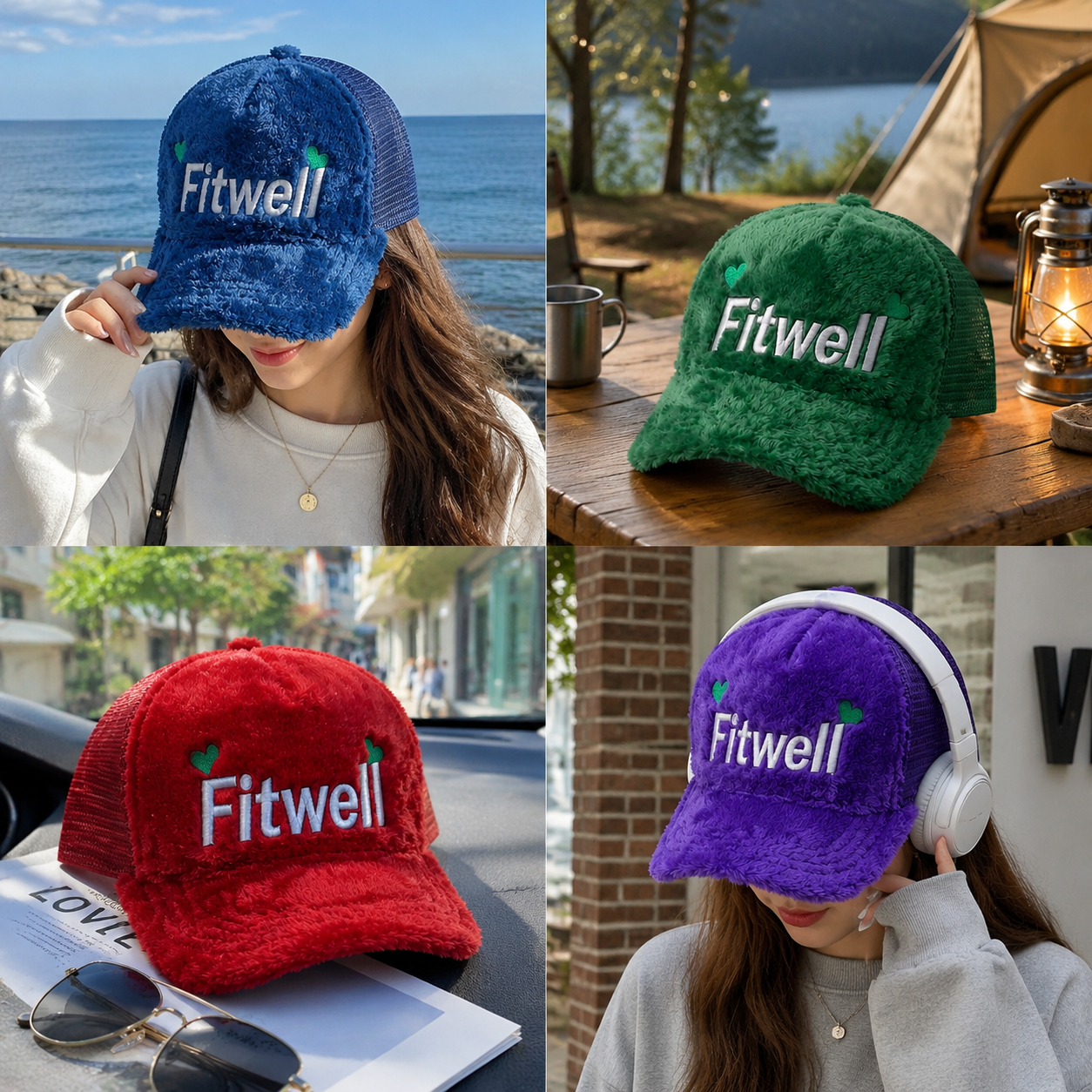 Colorful Plush Velvet Trucker Hat with Embroidered Script Logo, 5 Panel Mesh Back Baseball Cap