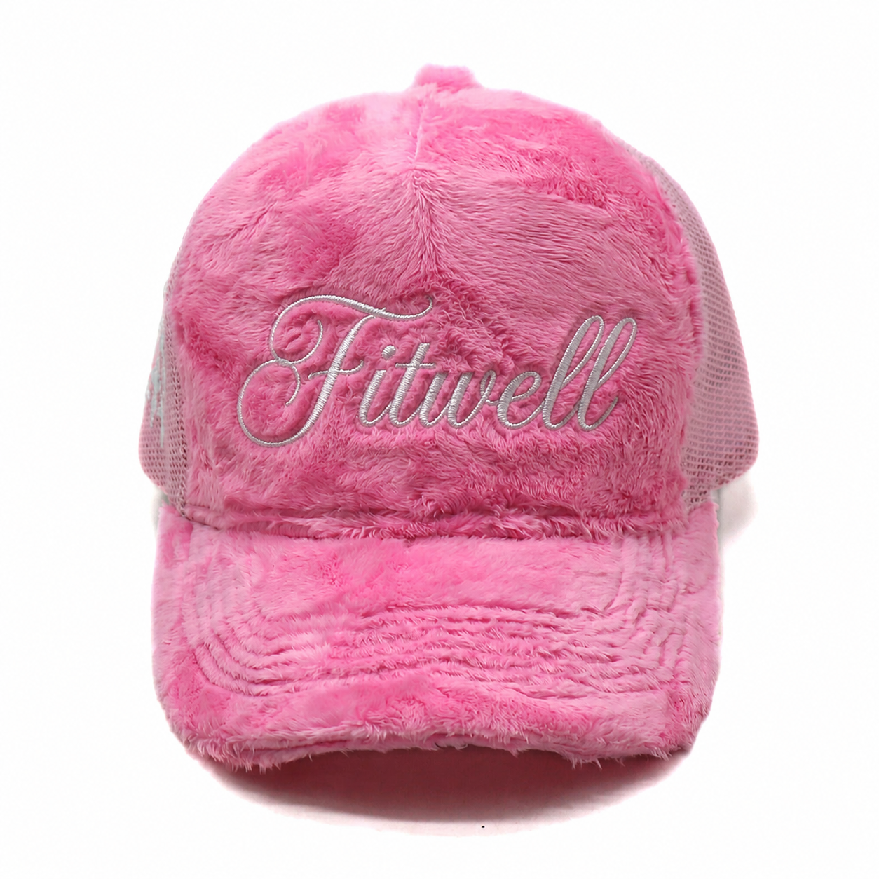 Pink & Blue Plush Velvet Mesh Trucker Caps with Curved Brim, Breathable Back & Embroidered Graphics