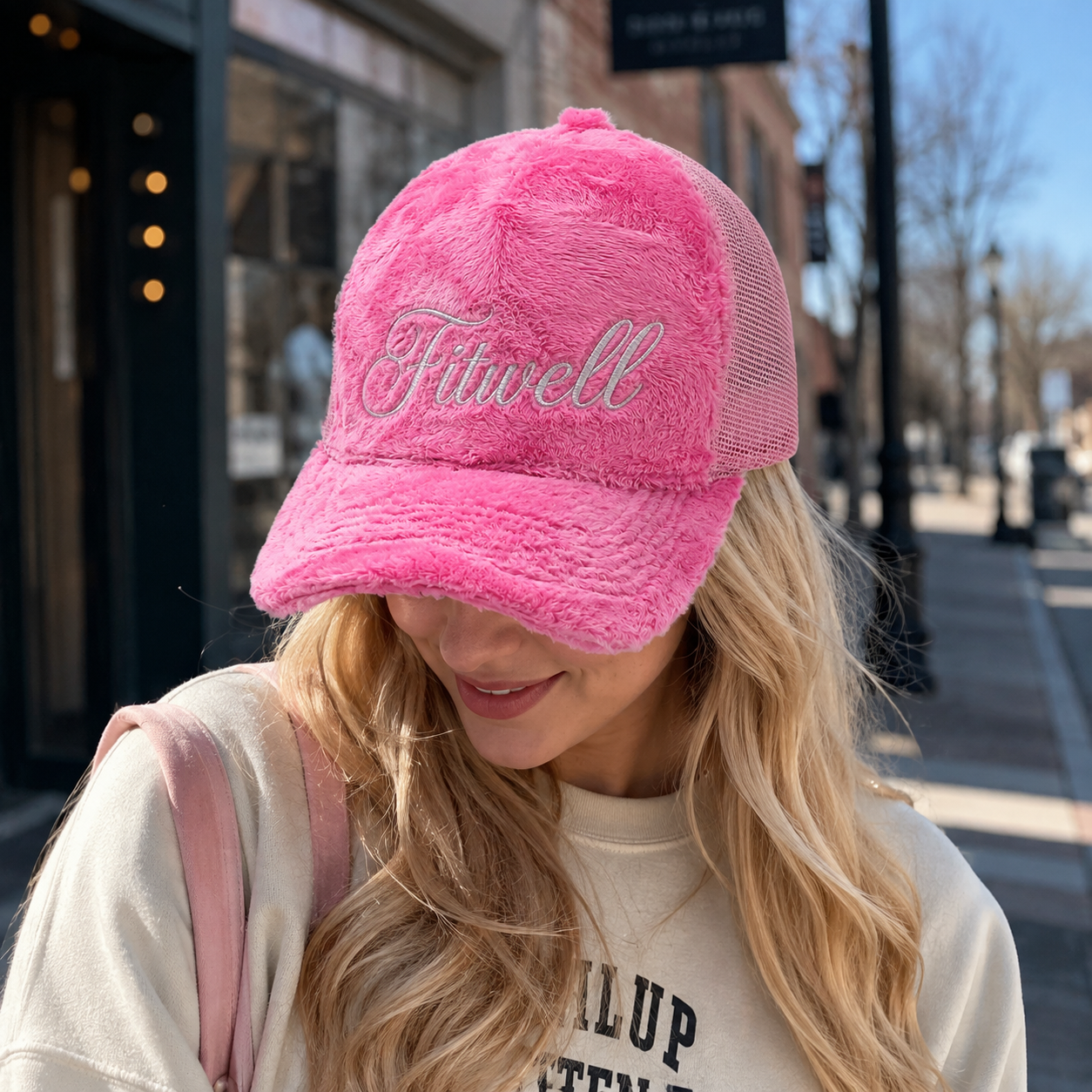 Pink & Blue Plush Velvet Mesh Trucker Caps with Curved Brim, Breathable Back & Embroidered Graphics