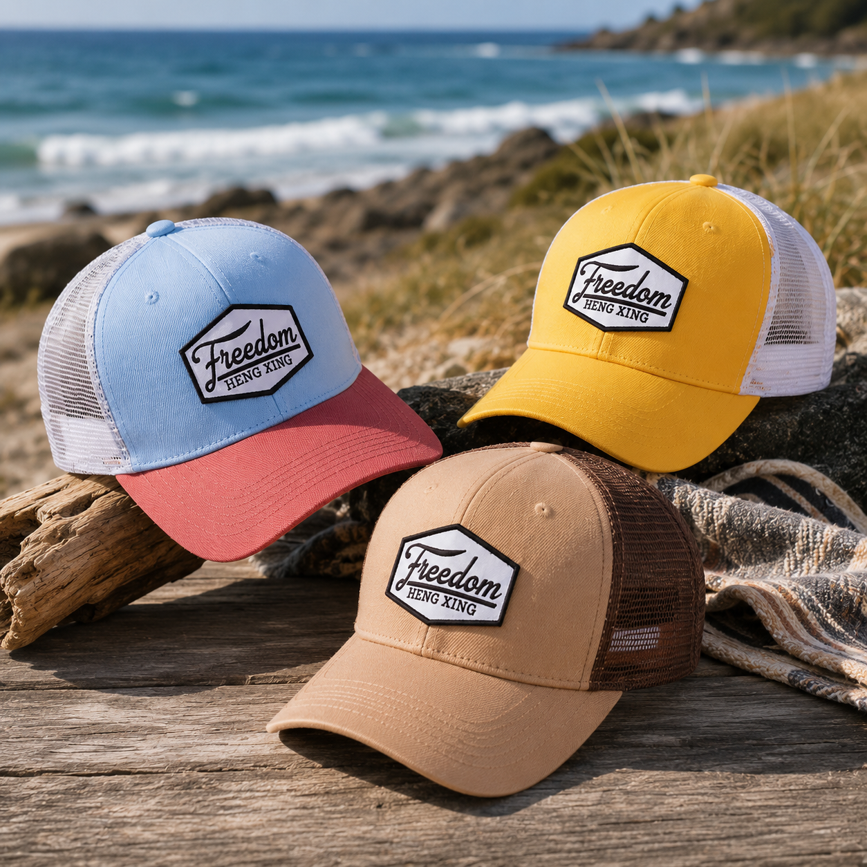 Pastel Color-Block Trucker Caps with Heritage Woven Badge