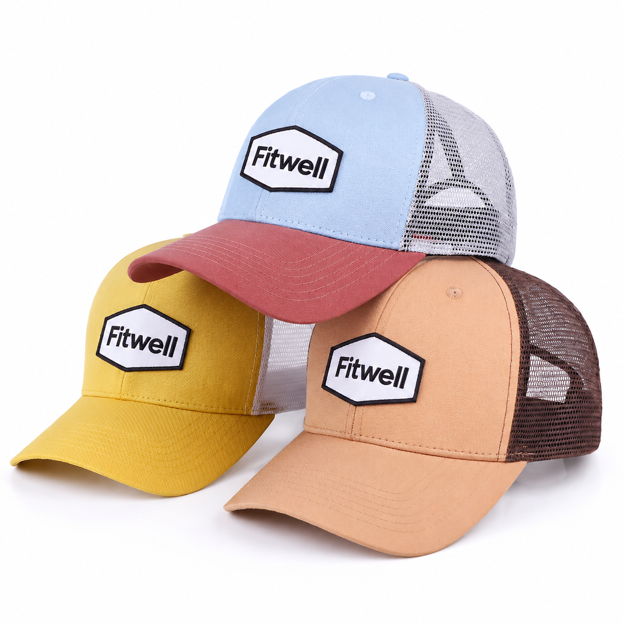 Pastel Color-Block Trucker Caps with Heritage Woven Badge