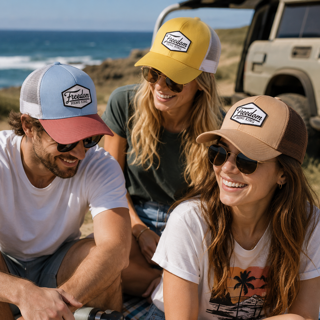 Pastel Color-Block Trucker Caps with Heritage Woven Badge