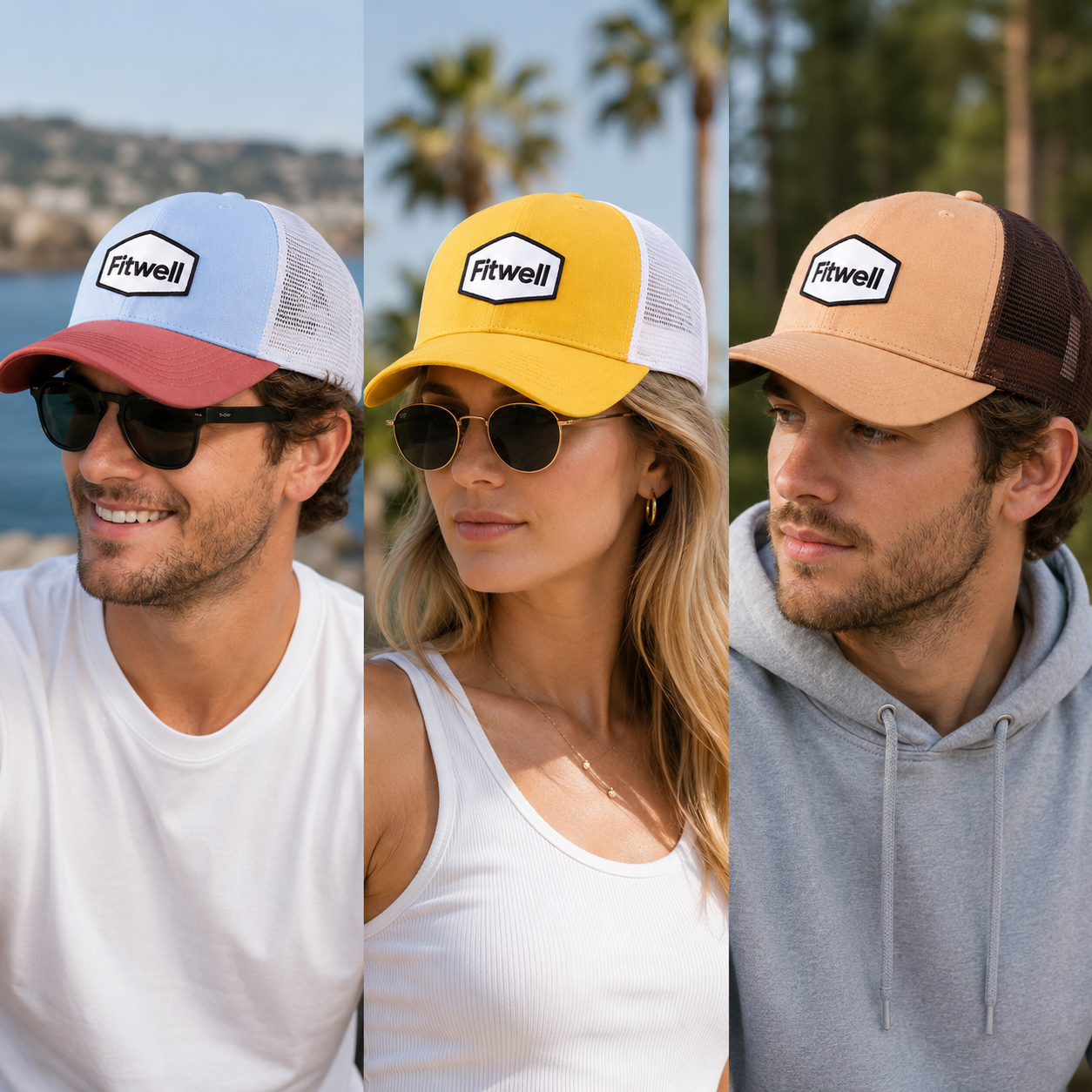 Pastel Color-Block Trucker Caps with Heritage Woven Badge