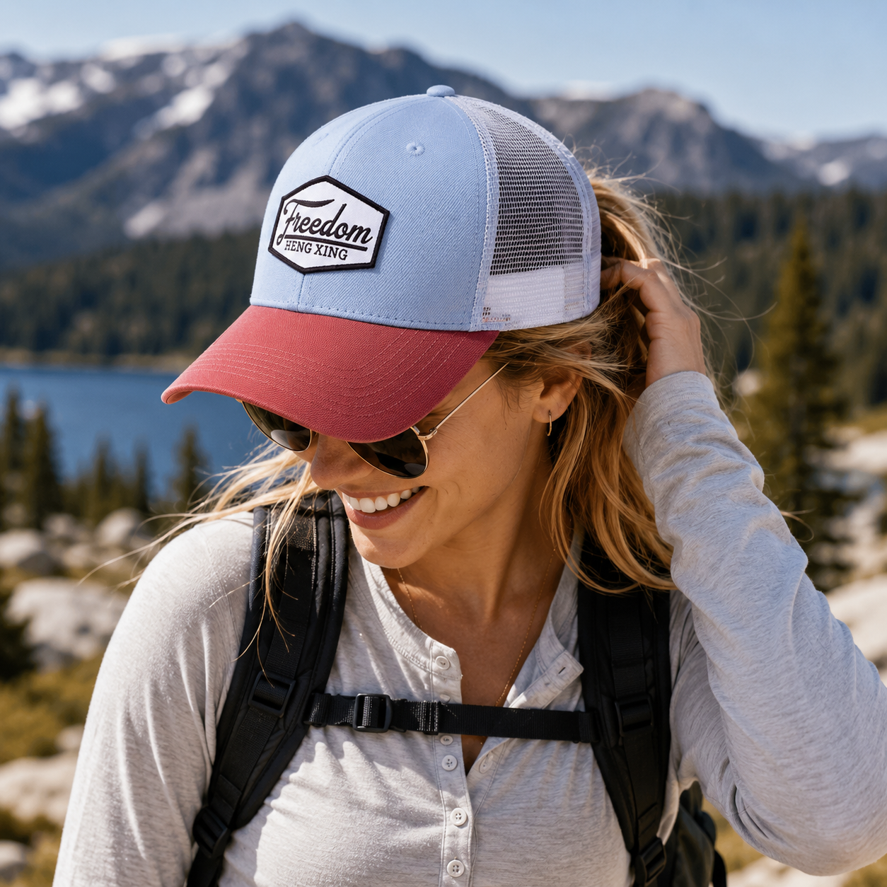 Pastel Color-Block Trucker Caps with Heritage Woven Badge
