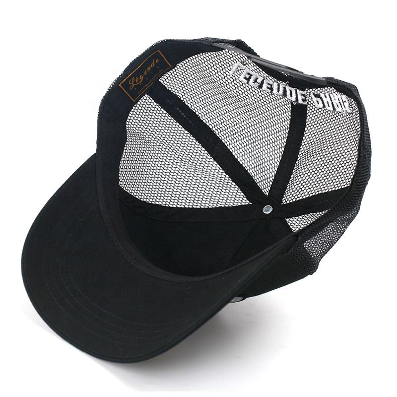 Black Baller Gothic Embroidered Patch Five-Panel Trucker Cap