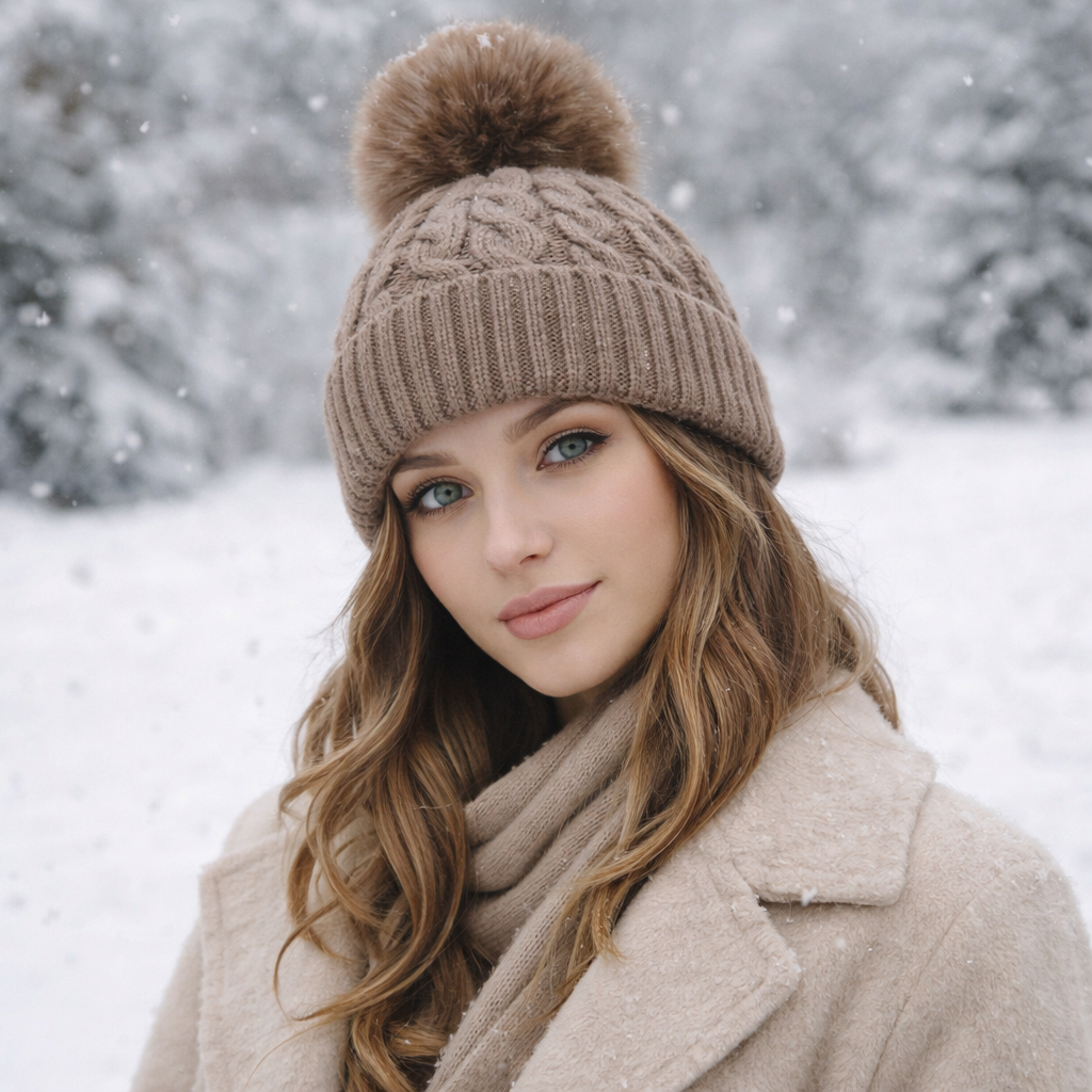 Winter Cable Knit Pom Pom Beanie Hat Collection