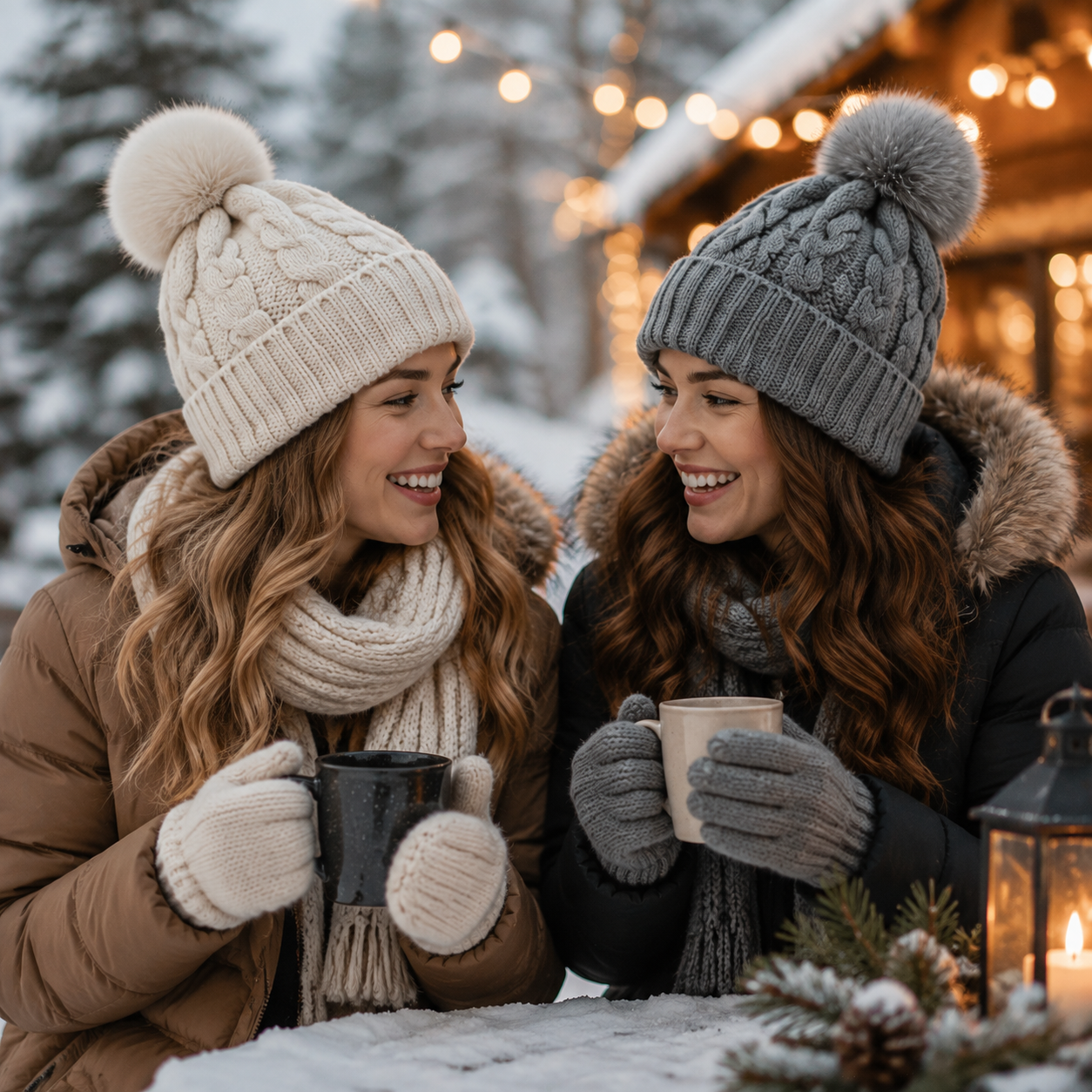 Cable Knit Faux Fur Pom Pom Cuffed Winter Beanie Hat – Multi-Color