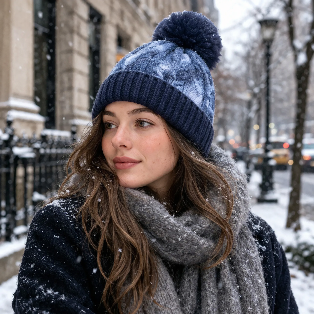 Tie Dye Winter Beanie with Faux Fur Pom Pom for Men Women