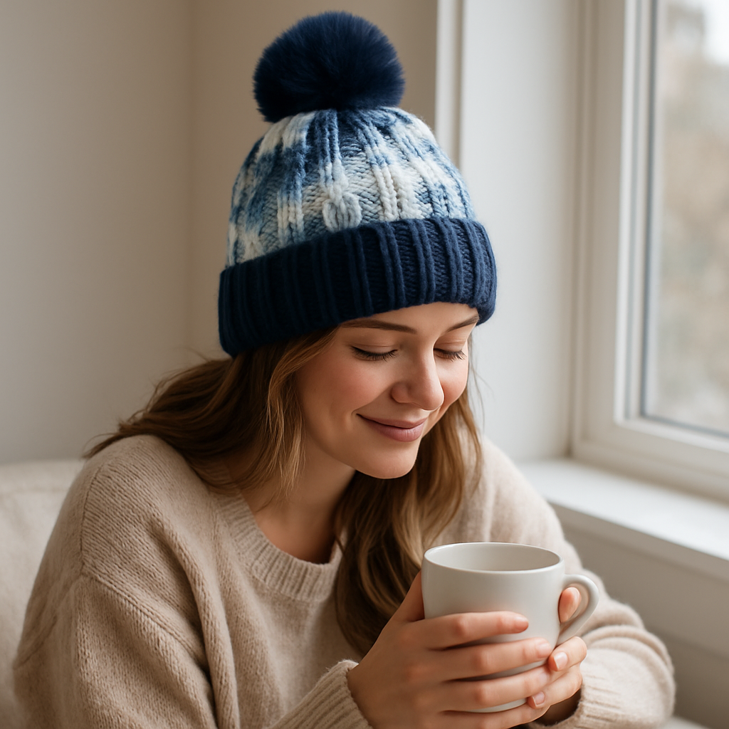Winter Warm Cable Knit Pom Pom Beanie with Folded Cuff and Faux Fur Ball