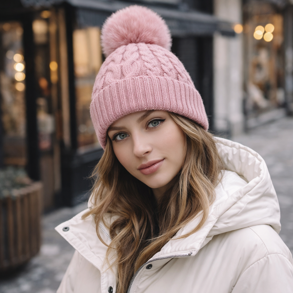 Winter Cable Knit Pom Pom Beanie Hat Collection