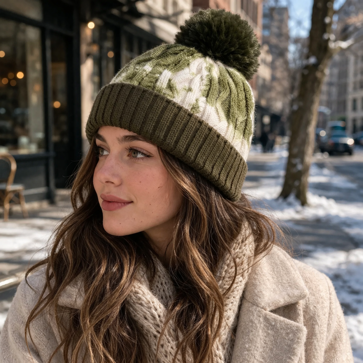 Tie Dye Winter Beanie with Faux Fur Pom Pom for Men Women