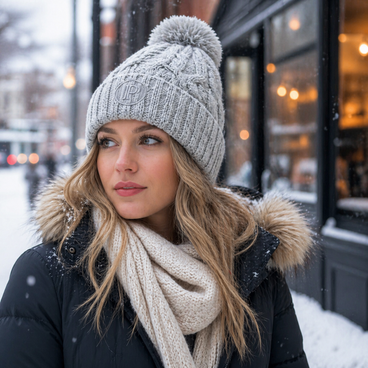 Winter Cable Knit Cuffed Pom Pom Beanie for Women and Men