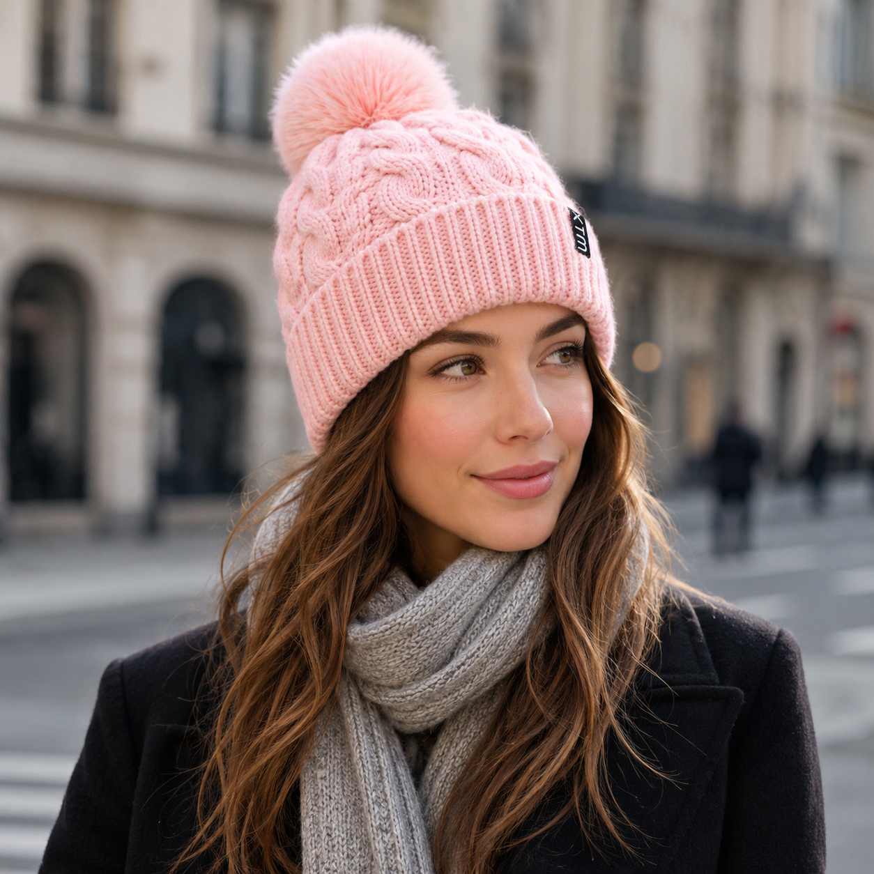 Chunky Cable Knit Cuffed Pom Pom Winter Beanie Hat