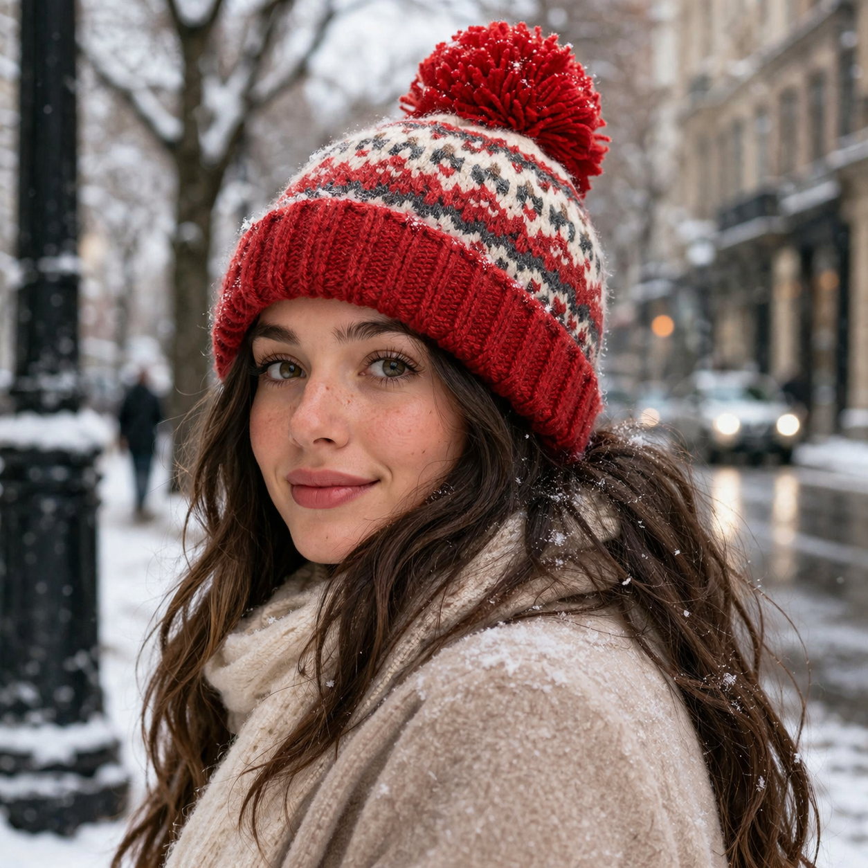 Winter Fair Isle Knitted Pom Pom Beanie Hat for Men Women