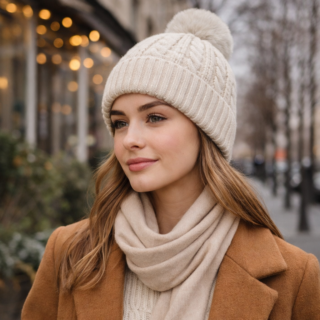 Chunky Knit Pom Pom Winter Beanie – Multiple Colors with Faux Fur Top