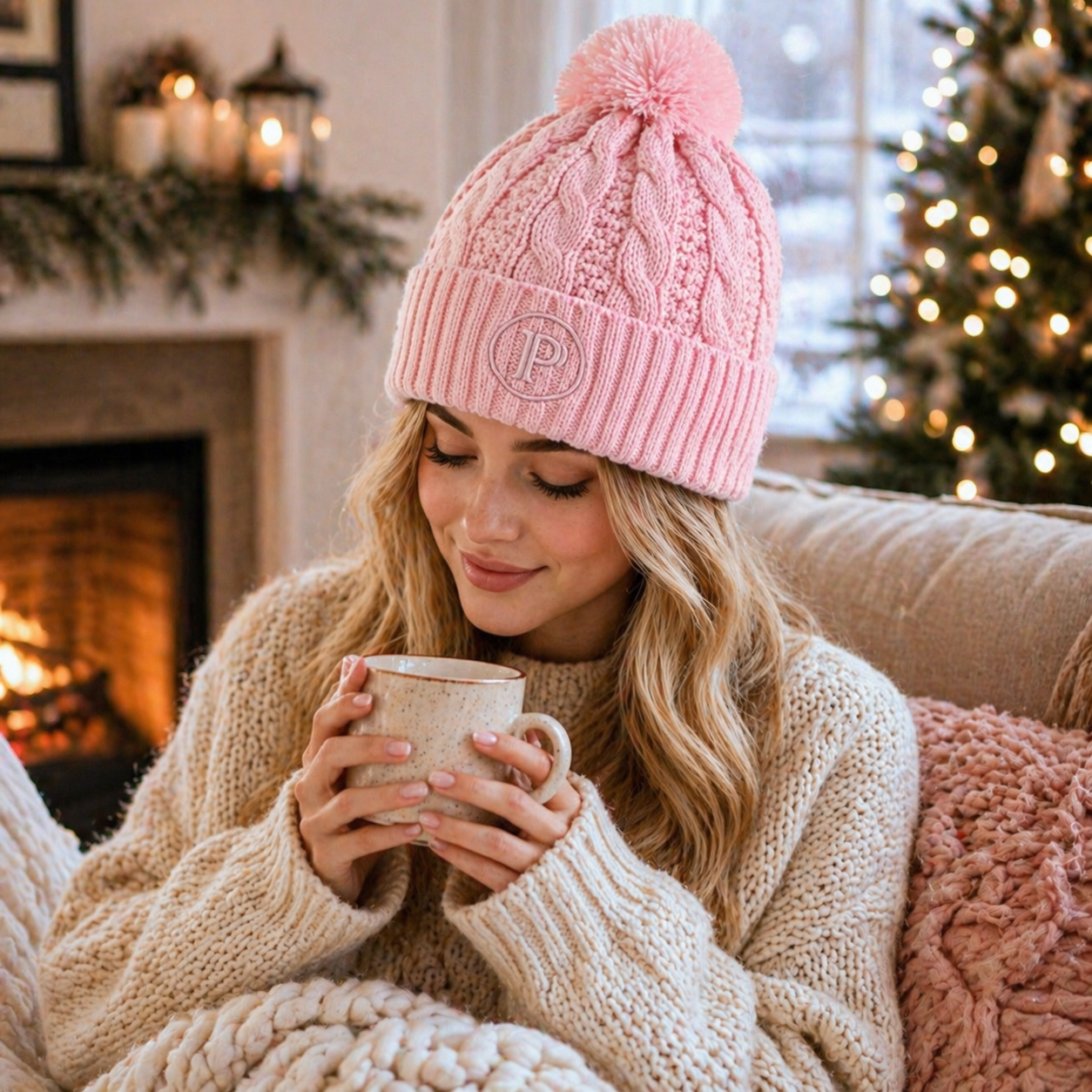Winter Cable Knit Cuffed Pom Pom Beanie for Women and Men