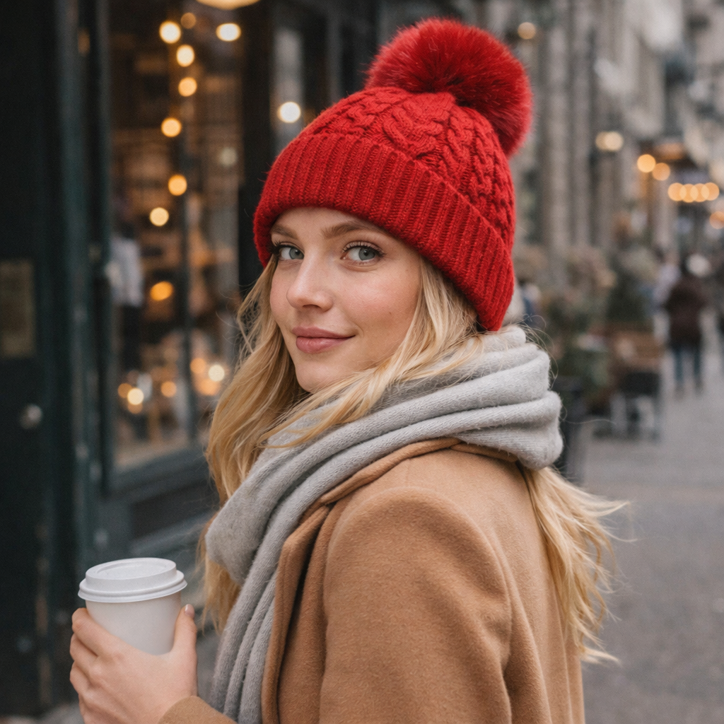 Winter Cable Knit Pom Pom Beanie Hat Collection